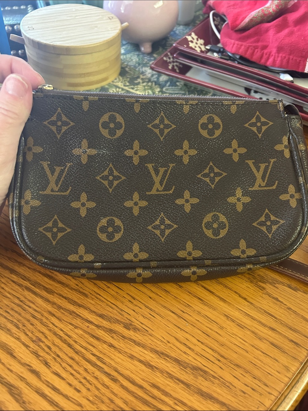 Louis Vuitton Monogram Canvas Mini Pochette in Brown & Gold